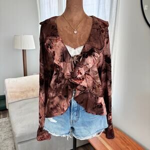 Y2K Vintage Fantazia Fairy Blouse Velvet Burnout Ruffle Frills Sequins Size L